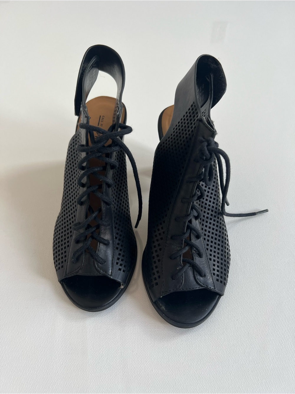 Call It Spring Black Perforated Lace-Up Peep-Toe Heels